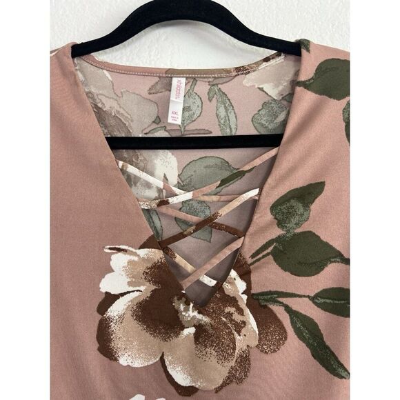 XHILARATION Long Sleeve Mini Skater Dress Floral Dusty Mauve Pink Size XXL - Picture 11 of 13